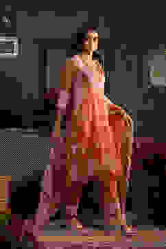 Burnt Orange Embroidered Organza Kalidar Suit Set image number 5