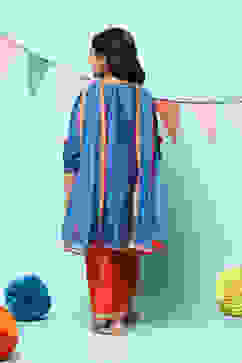 Blue Orange Poly Viscose A-Line Solid Suit Set image number 4