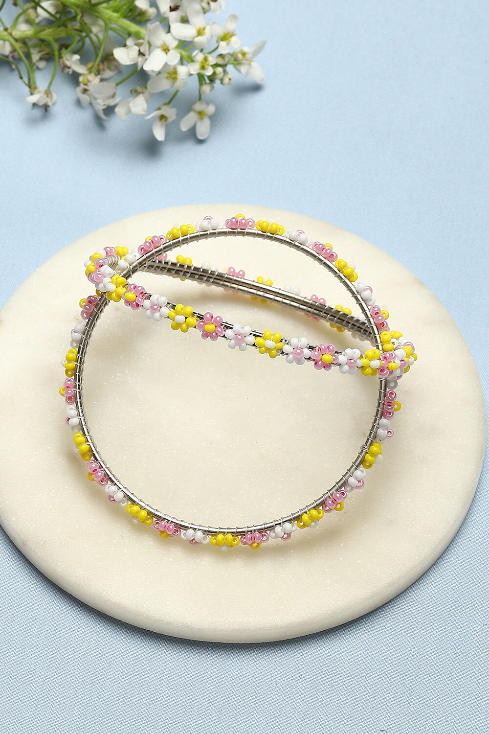 Yellow & Pink Metal And Beads Bangles image number 0