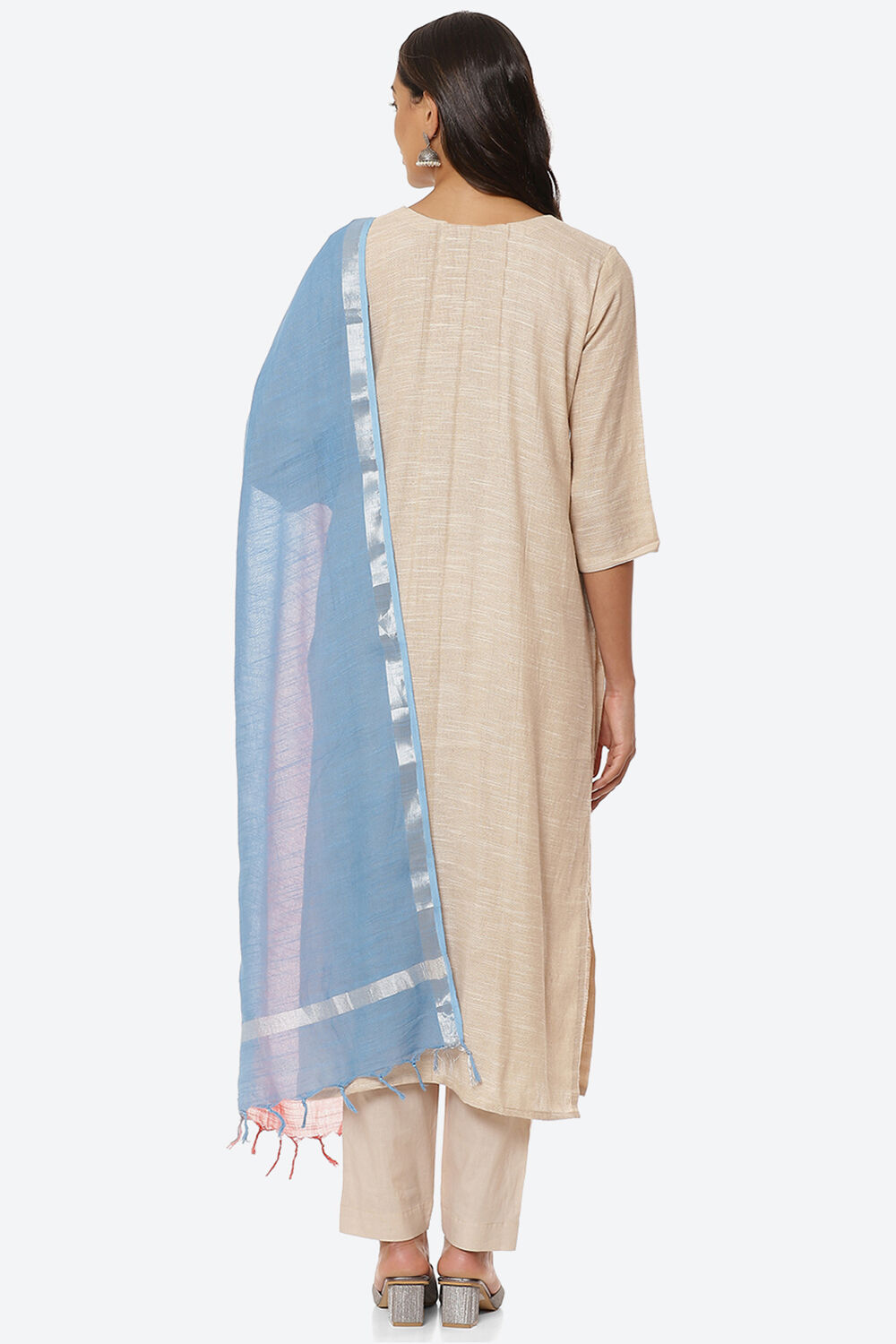 Beige Cotton Unstitched Suit Set image number 4