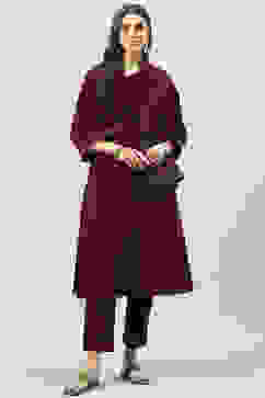 Maroon Acrylic Straight Suit Set image number 4