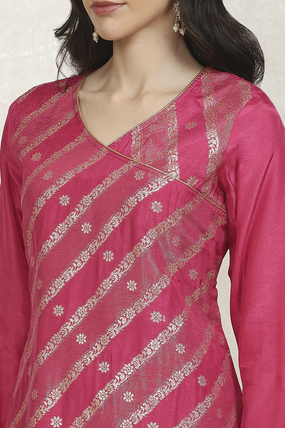 Pink Cotton Printed Embroidered Unstitched Suit Set image number 2