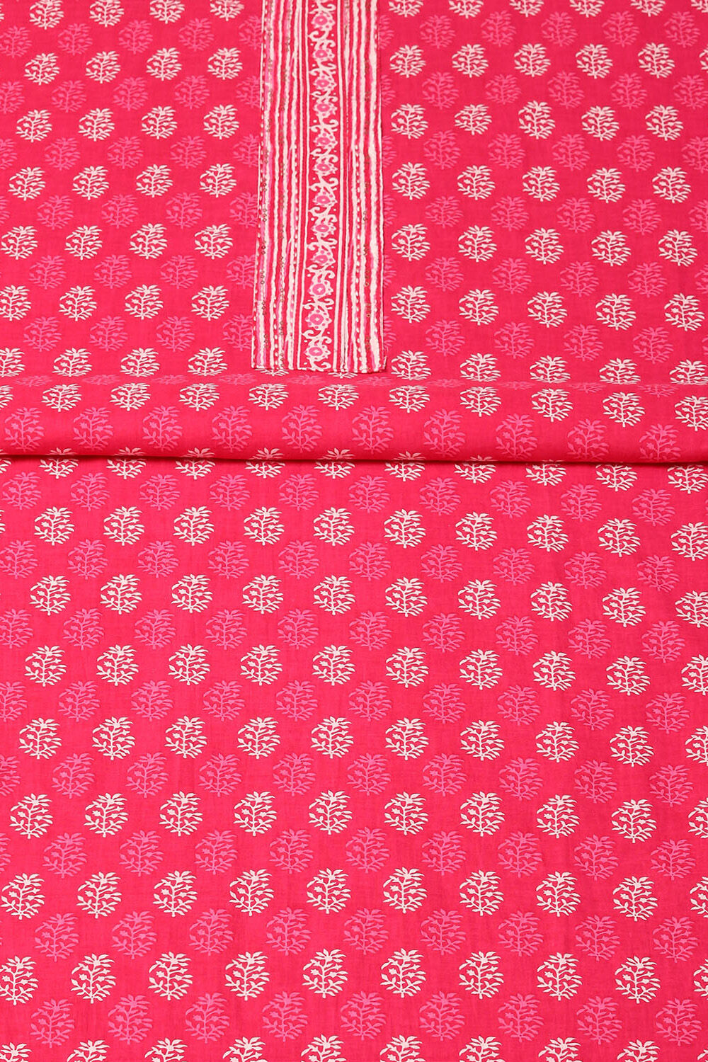 Pink Cotton Hand Embroidered Unstitched Suit Set image number 3