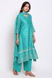 Green Straight Kurta Palazzo Suit Set image number 3