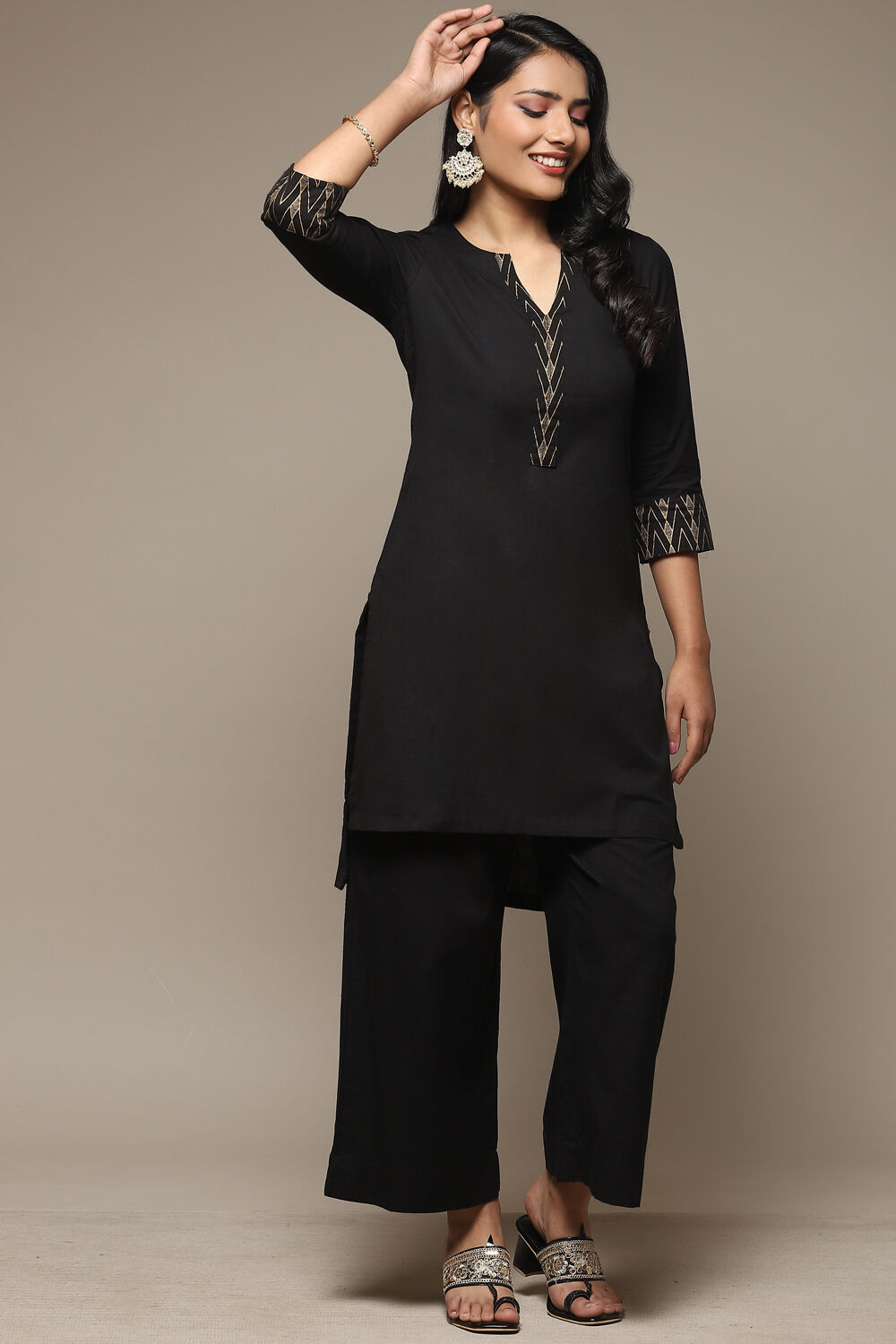 Blue Cotton Blend Straight Kurta Palazzo Suit Set image number 0