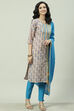 Blue Cotton Unstitched Suit Set image number 6
