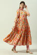 Peach Cotton Flared Kurta Churidar Suit Set image number 6