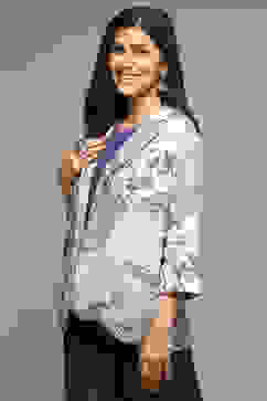 Marble White Rayon Printed Jacket image number 2