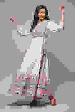 Ecru LIVA Tiered Printed Dress image number 0