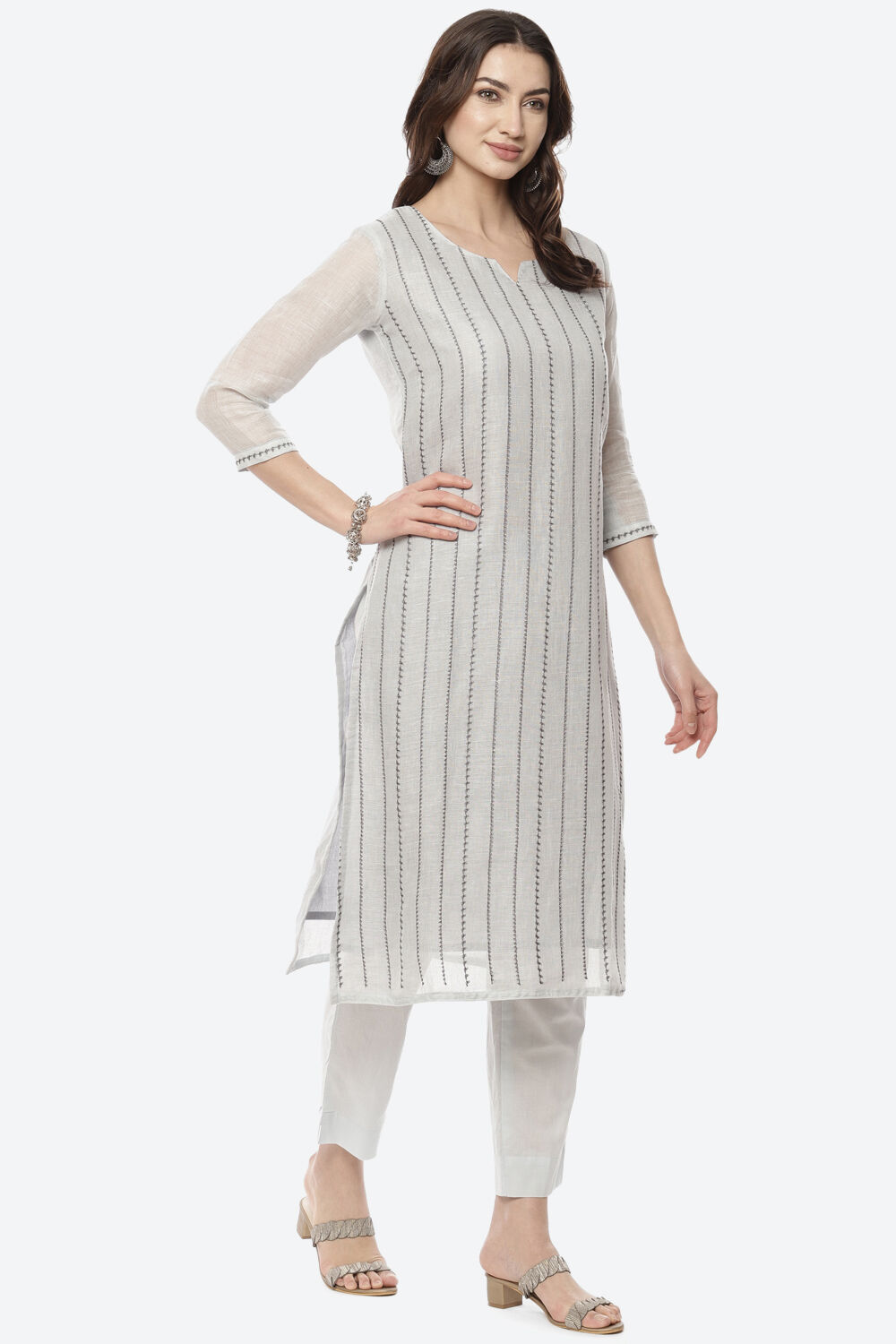 Light Blue Linen Woven Unstitched Suit Set image number 6