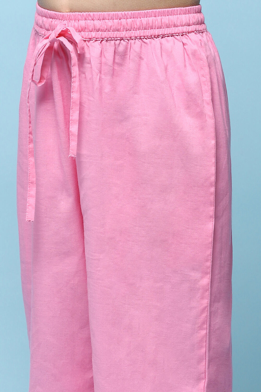 Mint Blue Cotton Yoke Embroidered Kurta With Solid Palazzo image number 2