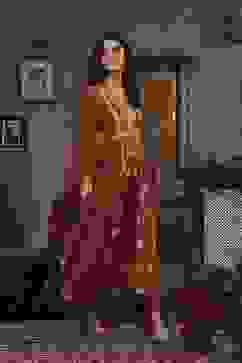 Brown Pure Banarasi Brocade Kalidar Suit Set image number 5