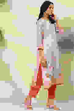 Pink Art Silk Straight Printed Kurta image number 3