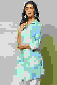 Teal LIVA Printed Shirt image number 3