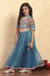 Blue Cotton Printed Kalidar Lehenga Set