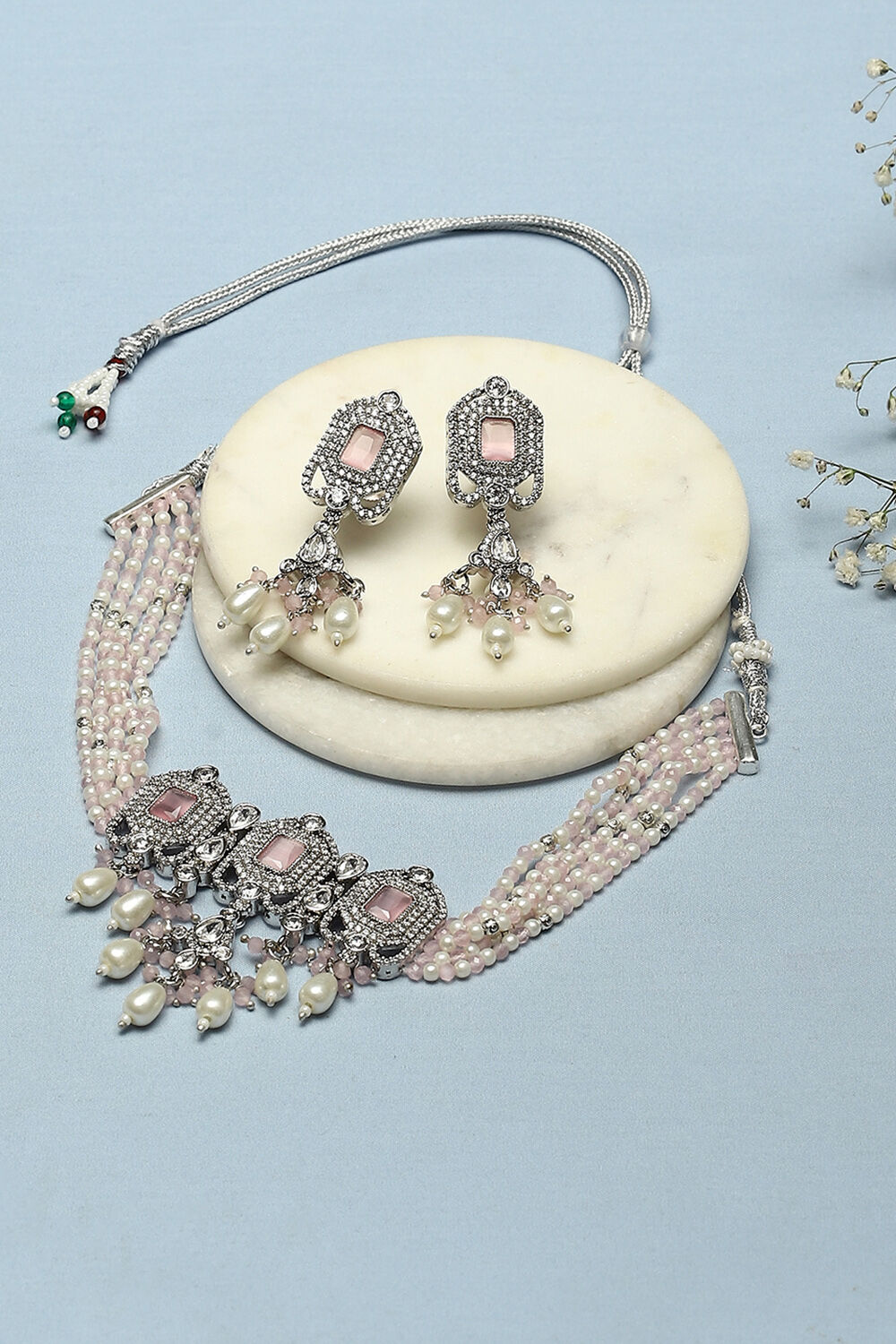 Light Pink Stone Necklace Set image number 0