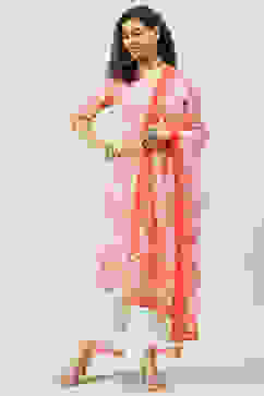 Pink Cotton Straight Kurta Palazzo Suit Set image number 4