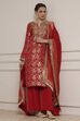 Red Viscose Rayon Straight Yarndyed Suit Set