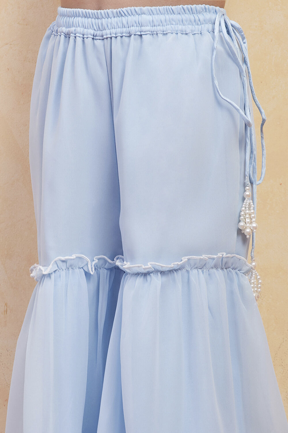Ice Blue Embroidered Peplum Suit Set image number 2