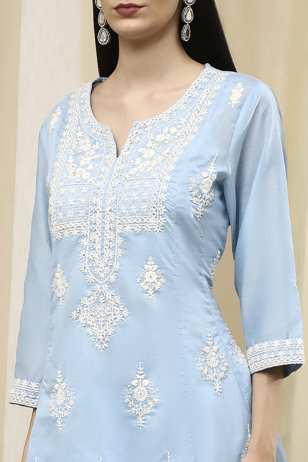 Blue Embroidered Kalidar Suit Set image number 1
