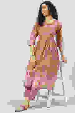 Dusky Pink Printed Cotton Gathered Suit Set image number 6