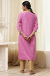 Pink Poly Cotton Straight Yarndyed Kurta image number 3