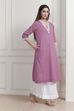 Blue Cotton Lace Trim Straight Kurta image number 4