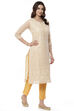 Beige Cotton Blend Machine Embroidered Unstitched Suit Set image number 6