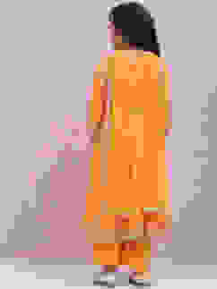 Orange Art Silk A-Line Straight Kurta Palazzo Suit Set image number 4
