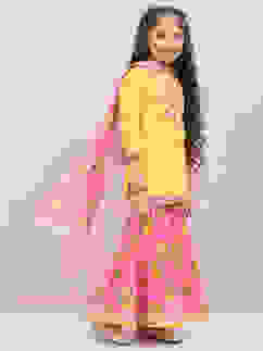 Yellow & Violet Art Silk Straight Kurta Garara Suit Set image number 6