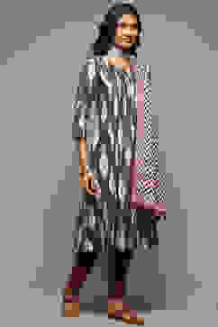 Grey Cotton Blend Straight Yarndyed Suit Set image number 5