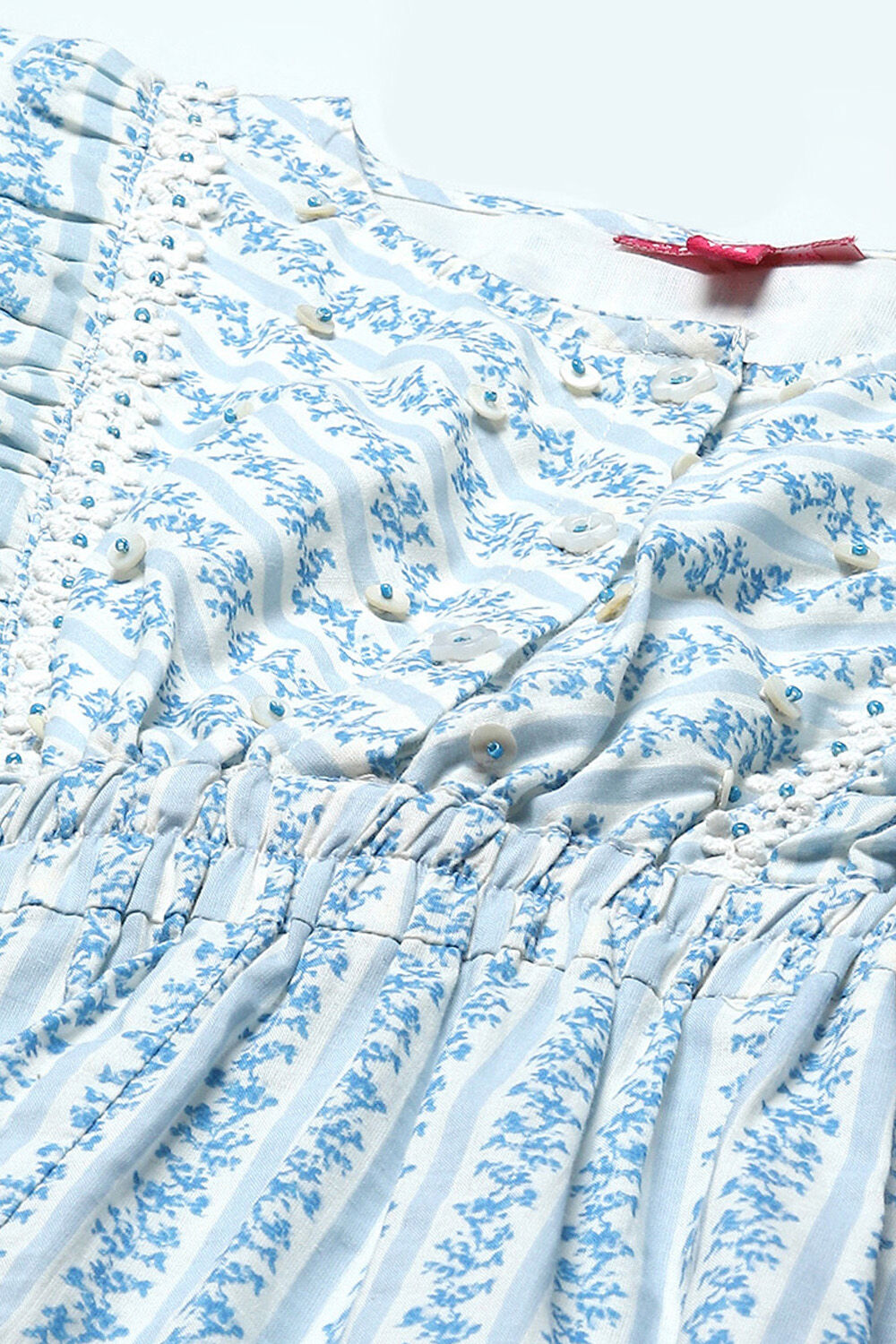 Blue Printed Cotton Jumpsuit With Lace Details image number 1