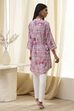 Pink Printed Straight Short Kurta image number 3