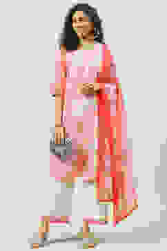 Pink Cotton Straight Kurta Palazzo Suit Set image number 0