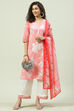 Pink Cotton Straight Kurta Palazzo Suit Set