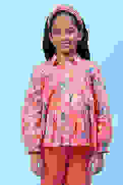 Coral Cotton Flared Printed Top image number 5