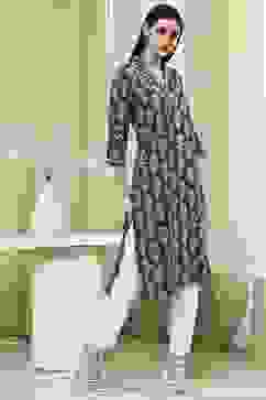 Blue Cotton Printed Straight Kurta image number 4