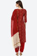 Red Cotton Unstitched Suit Set image number 4