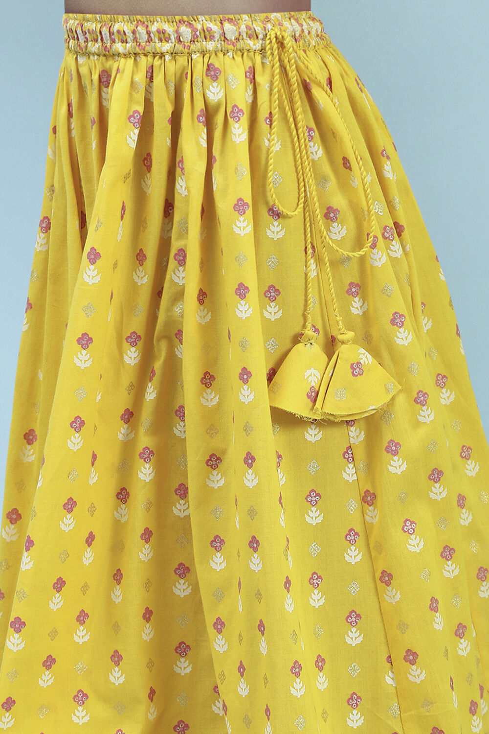 Yellow Cotton Printed Flared Lehenga Set image number 2