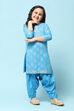 Turquoise Cotton Straight Printed Kurta Patiala Salwar Suit Set image number 0