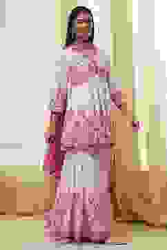 Off-White and Pink Cotton Peplum Suit Set image number 5