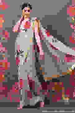 Rohit Bal Off White Silk Blend Embroidered Saree image number 2