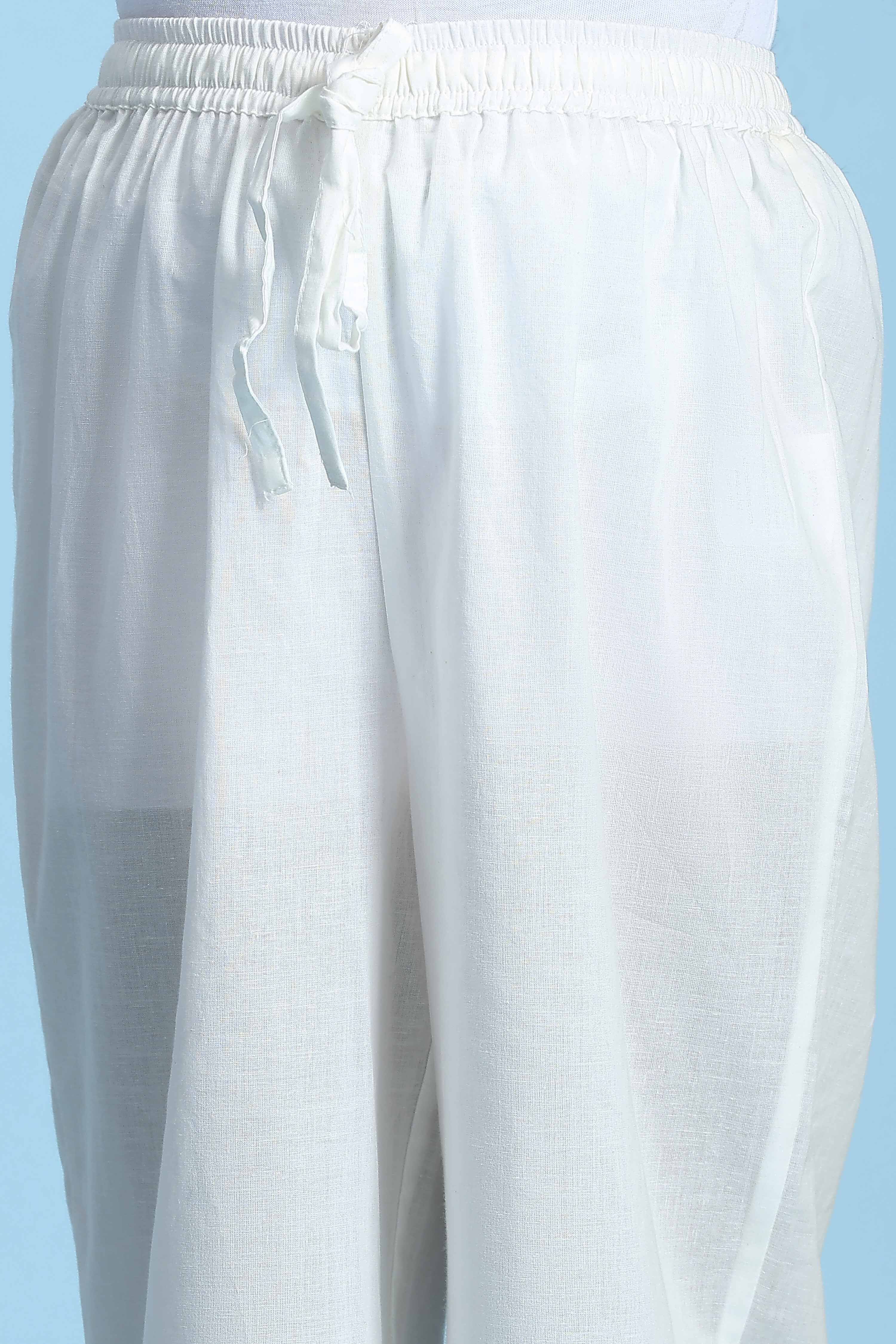 Yellow and White Cotton Printed Straight Kurta Set image number 2