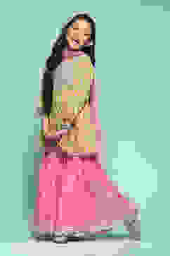 Lime Green Cotton Printed Kurta Garara Suit Set image number 0