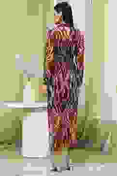 Brown Printed Gathered Tulip Dress image number 3