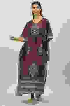 Maroon Cotton Printed Nightwear image number 5