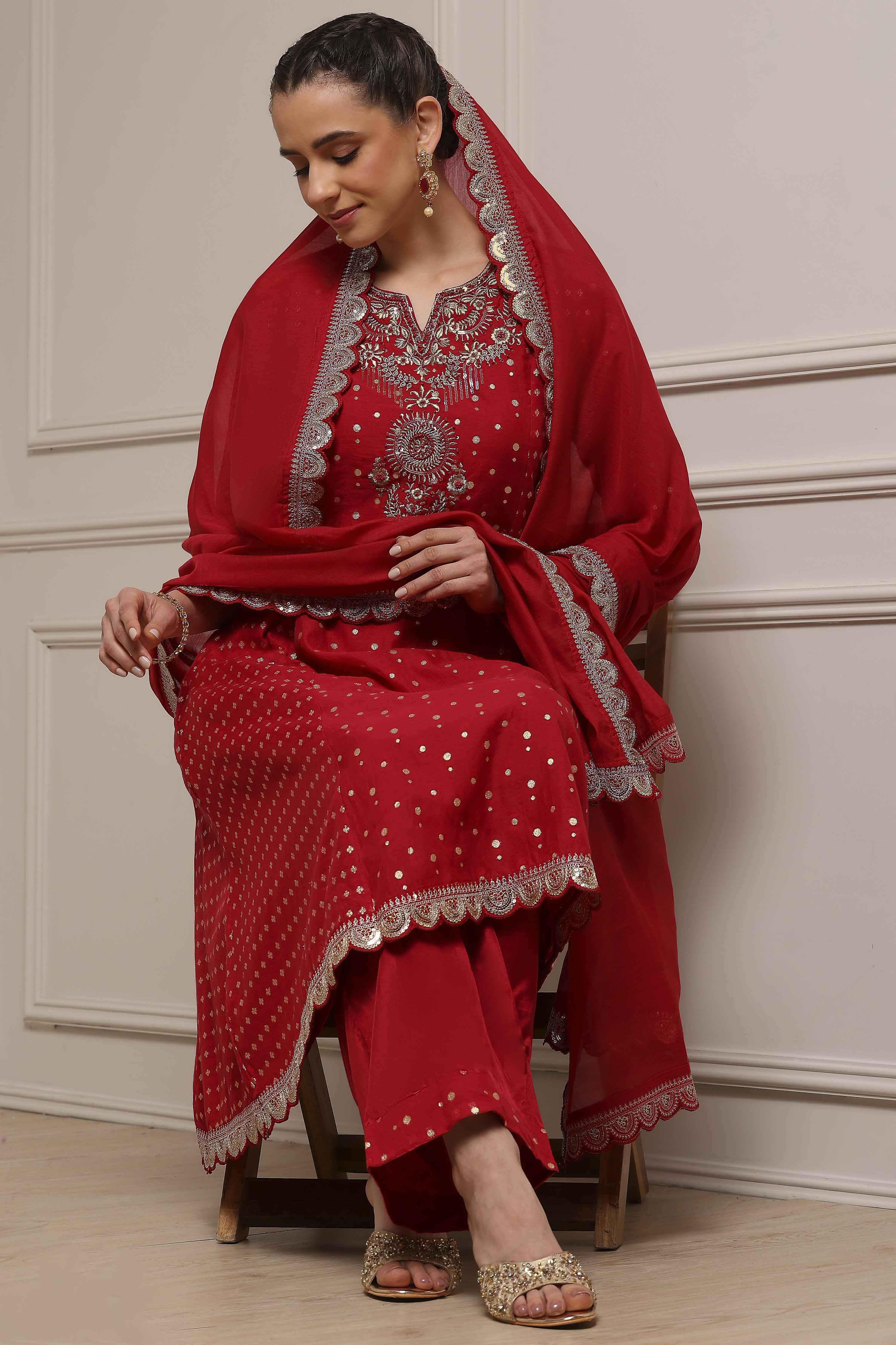 Lime Green Cotton A-Line Yarndyed Suit Set image number 6