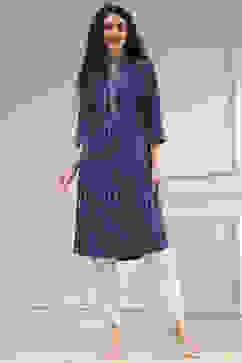 Blue Cotton Ikat Straight Kurta image number 5