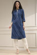 Blue Cotton Ikat Straight Kurta image number 5