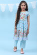 Sky Blue Art Silk Straight Printed Kurta Set image number 5